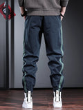 Fashion Side Stripe Pants Men Sport Casual Blue Cotton Elastic Waist Drawstring Jogging Trousers