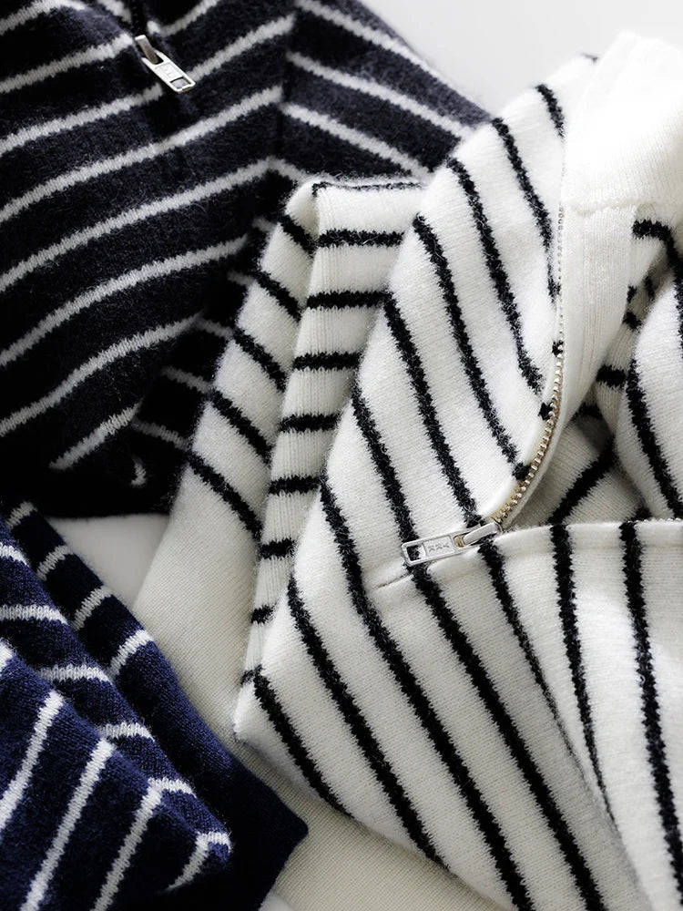 Women Cashmere Zippered Oversize Fine Wool Blend Winter Jumper