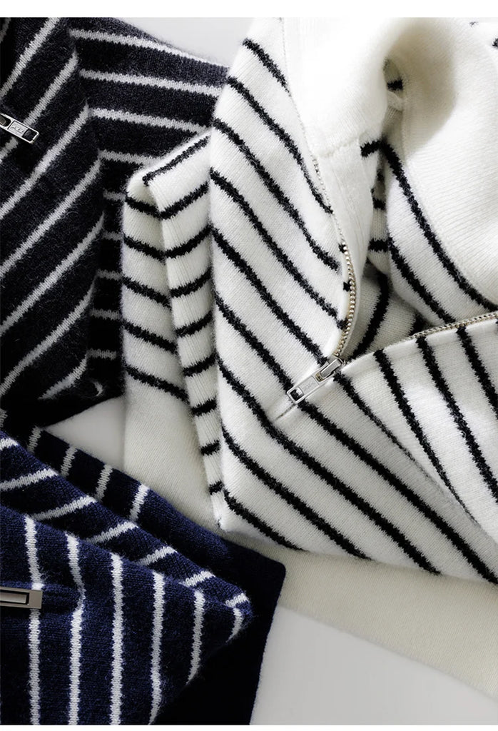 Women Cashmere Zippered Oversize Fine Wool Blend Winter Jumper