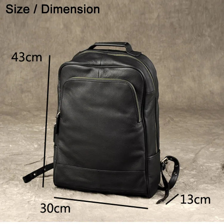 High Quality Fashion Genuine Leather Backpack Men Bagpack Student School Bag Backpack daily male Rucksack large Knapsack Black