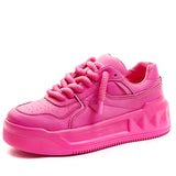 Genuine Leather 5cm Rose Pink White Women Sneakers