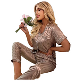 Women‘s Striped Printed Silk Satin Pyjamas