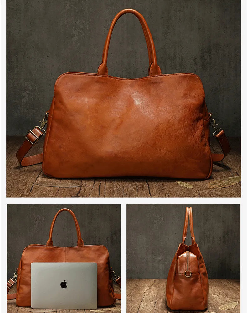 Soft Genuine Leather Shoulder Bag For Men And Women Handbag Big Female Laptop Commuter Portable Travel Bag Business Luggage Bags