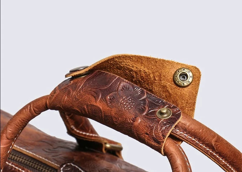 Genuine Soft Leather Vintage Embossed Handbag Unisex Travel Bag
