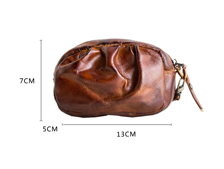 Genuine Leather Coin Purse First Layer Vegetable Tanning Leather Clutch Men And Women Card Holder Driving License Small Wallet