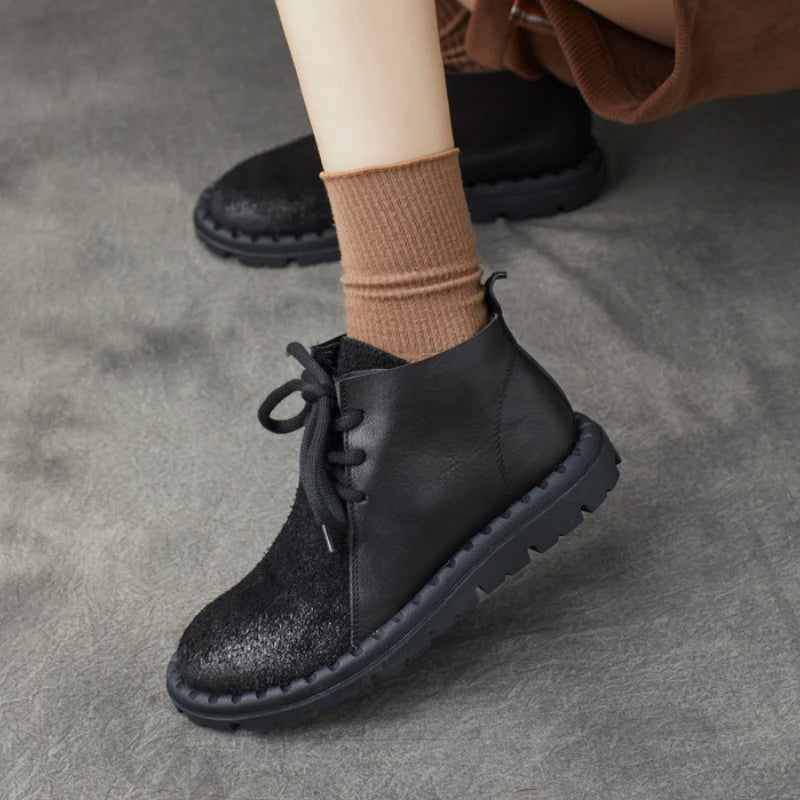 Koznoy 2.5cm Suede Autumn Ankle Spring Booties Flats Comfy Genuine Leather Boots Soft Soled Cowgirl Sewing Moccasins Woman Shoes