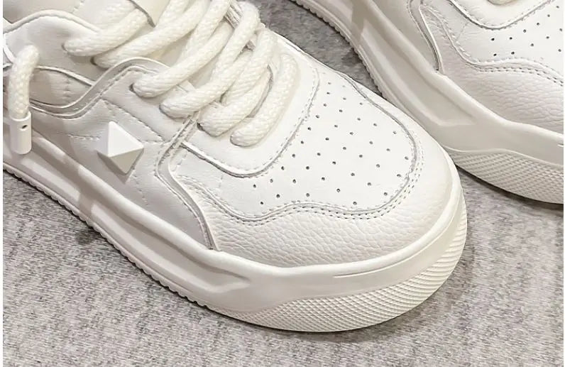 Genuine Leather 5cm Rose Pink White Women Sneakers