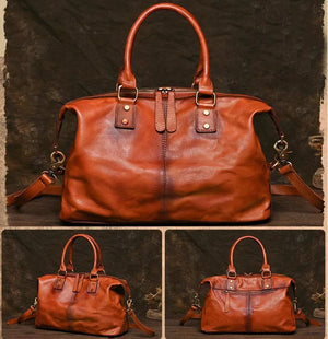 Men's Vintage Genuine Leather Soft Travel Duffel Bag
