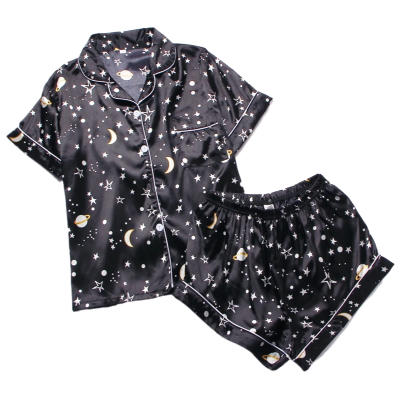 Women‘s Striped Printed Silk Satin Pyjamas