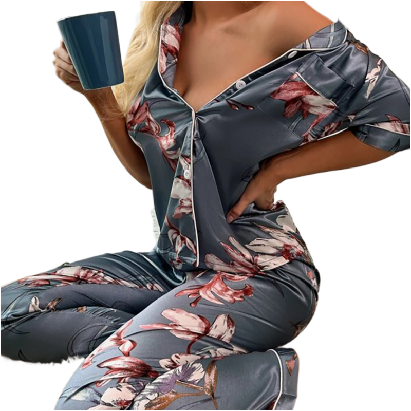 Women‘s Striped Printed Silk Satin Pyjamas