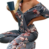 Women‘s Striped Printed Silk Satin Pyjamas