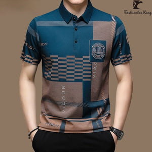 New Arrival Business Style Men's Polo Shirts Male Letter Printing Turn-down Collar T Shirt Tops