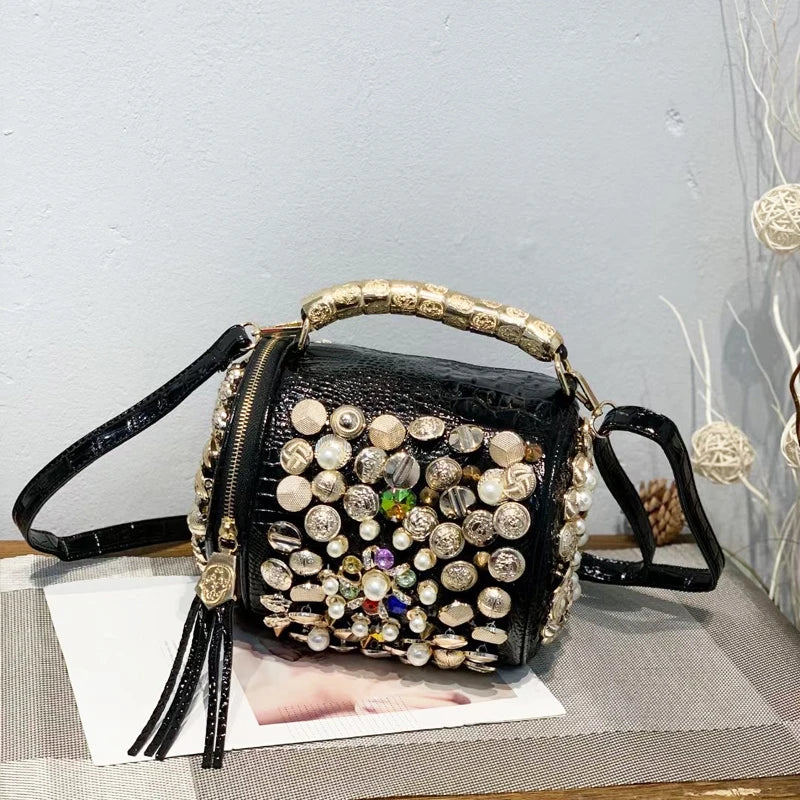 luxury Designer Handbag for women purses and handbag Handmade Beaded Pillow Bag Casual silver bucket Messenger shoulder Bag