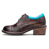 Hand-Painted Color Contrast Star Hollow Casual Lace-Up Thick-Heeled Pumps Shoes 2023 New Spot Cow Leather Oxford Shoes For Woman