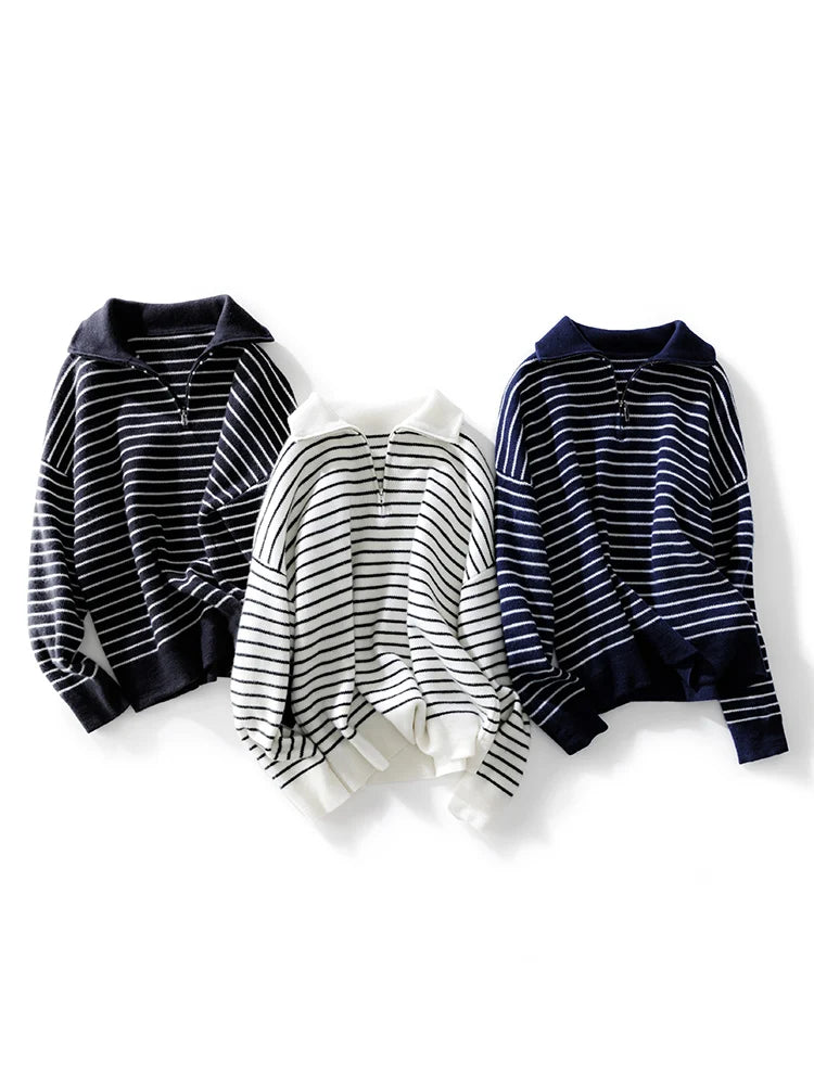 Women Cashmere Zippered Oversize Fine Wool Blend Winter Jumper