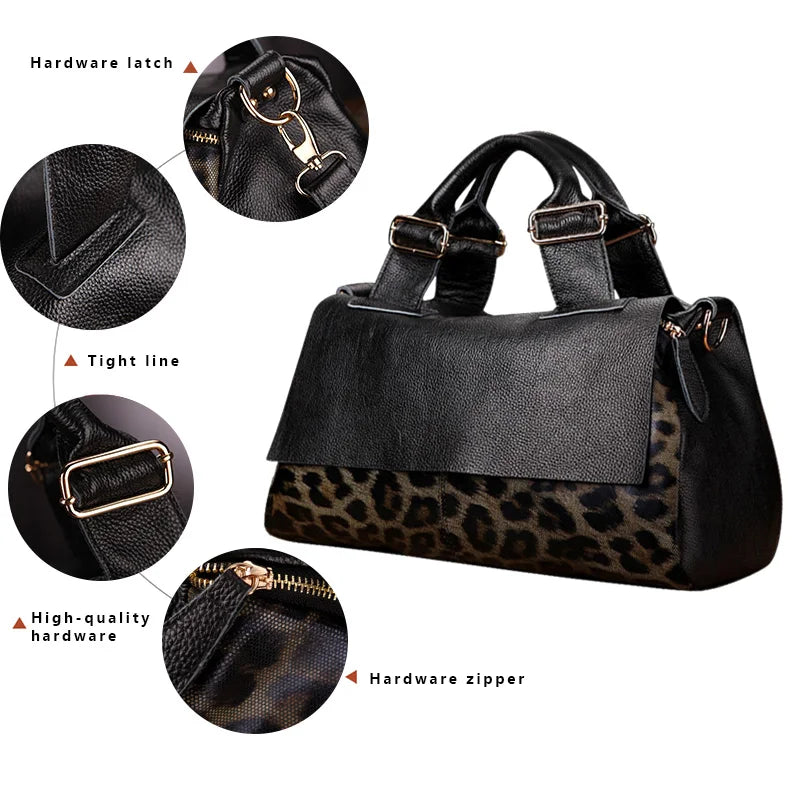 new leather large-capacity bag women's bag western-style leopard-print handbag mother's soft leather bag large-capacity