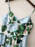 High-quality V-neck suspender dress 2023 summer new green hydrangea printed beach dress high waist big swing holiday cake skirt.