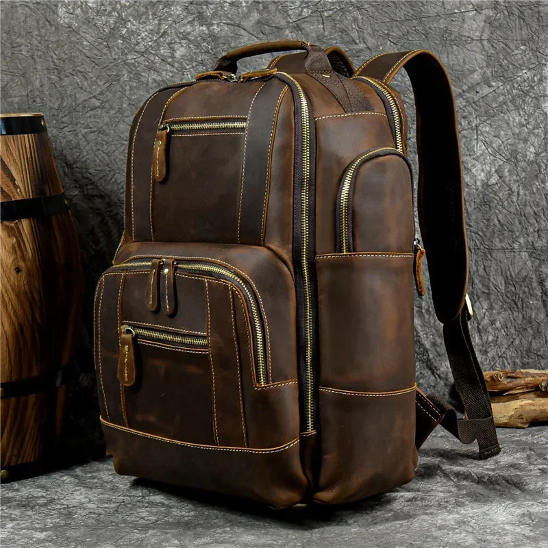 High Quality Bags Men's Leather Backpack Retro Luxury Fashion Style Backpack Travel Backpack School Bag For Men Leather Daypack