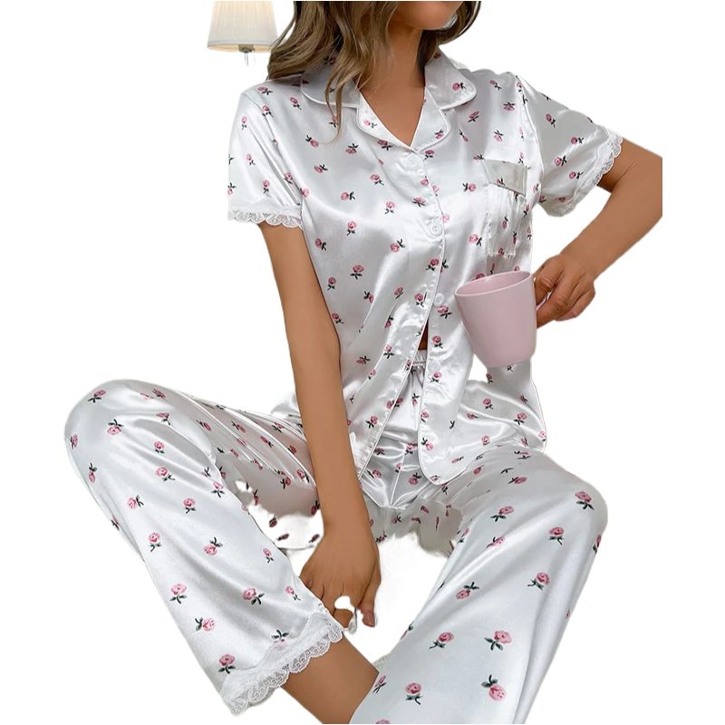 Women‘s Striped Printed Silk Satin Pyjamas