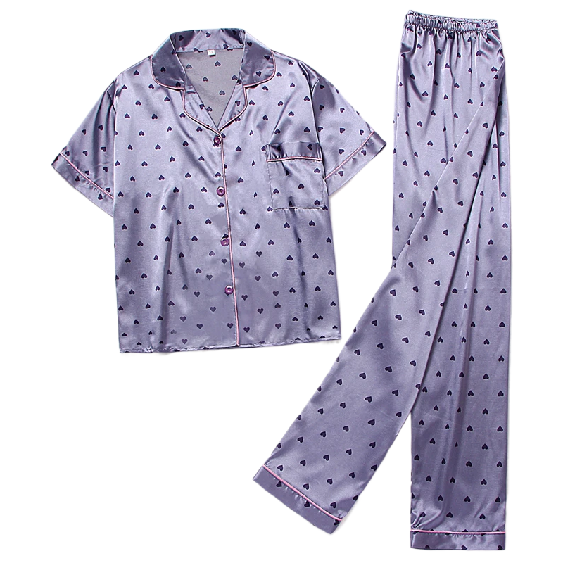 Women‘s Striped Printed Silk Satin Pyjamas