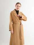 Real Wool Long Belt Warp Women Overcoat Classic Coat