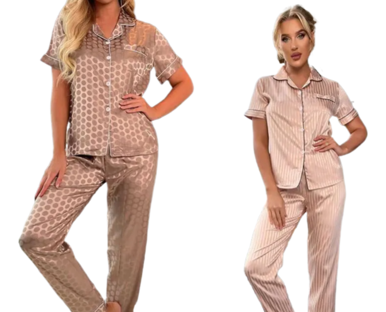Women‘s Striped Printed Silk Satin Pyjamas