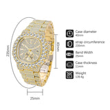 Hip Hop Brand MISSFOX Fashion Iced Out Watches Men Luxury Full Diamond 18K Gold Automatic Date Clock Steel Waterproof Watch Male