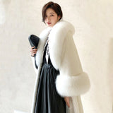Mink Coats Women Winter Fur New Clothing Thick Long Coat Fox Fur Collar 6XL Large Size White Coat