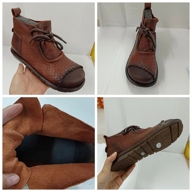 Koznoy 3cm Cow Genuine Autumn Shoes Spring Comfy Ergonomic Booties Flats Leisure Loafer Ankle Women Natural Leather Retro Boots