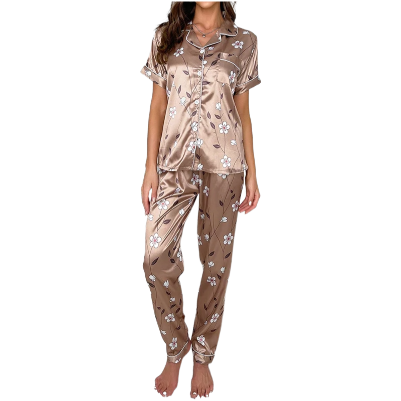 Women‘s Striped Printed Silk Satin Pyjamas