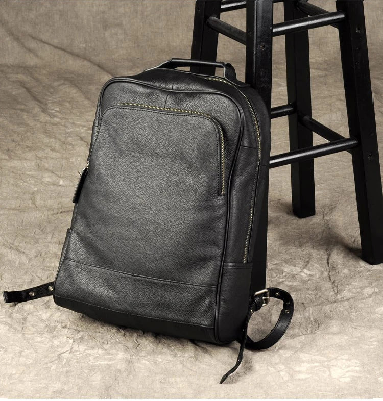 High Quality Fashion Genuine Leather Backpack Men Bagpack Student School Bag Backpack daily male Rucksack large Knapsack Black