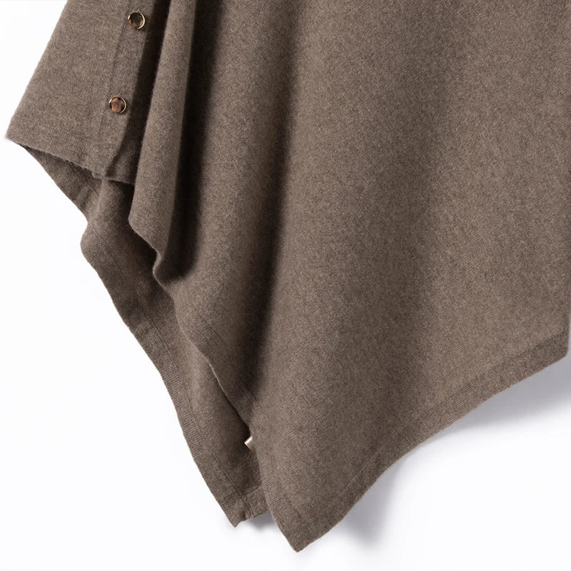 100% Nature Cashmere Knitted Button Poncho Soft Warm Pure Cashmere