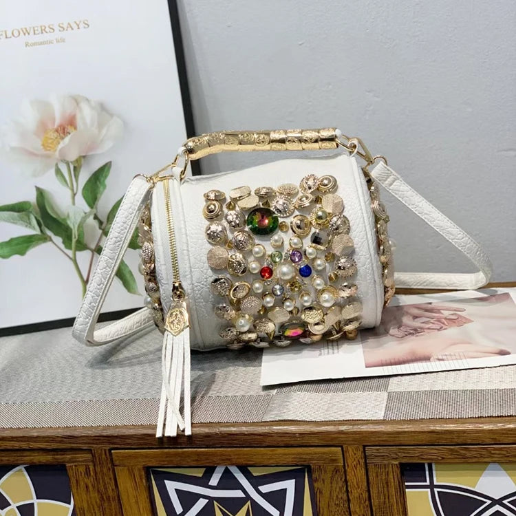 luxury Designer Handbag for women purses and handbag Handmade Beaded Pillow Bag Casual silver bucket Messenger shoulder Bag