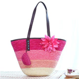 Summer Knitted Straw Bag Wheat Pole Weaving Women's Handbags Flower Bohemia Shoulder Bags Female Beach Bag Large Capacity Tote