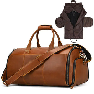 Genuine Leather Travel Duffle Bag With Shoe Pocket
