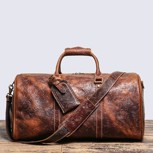 Genuine Soft Leather Vintage Embossed Handbag Unisex Travel Bag