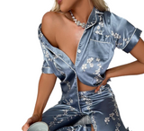 Women‘s Striped Printed Silk Satin Pyjamas