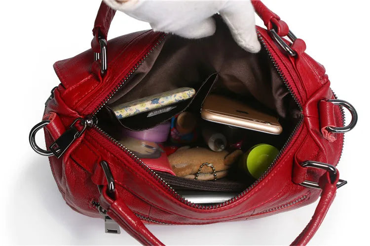 MJ Women Handbags Genuine Leather Female Real Leather Shoulder Bags Versatile Solid Large Capacity Ladies Tote Crossbody Bag