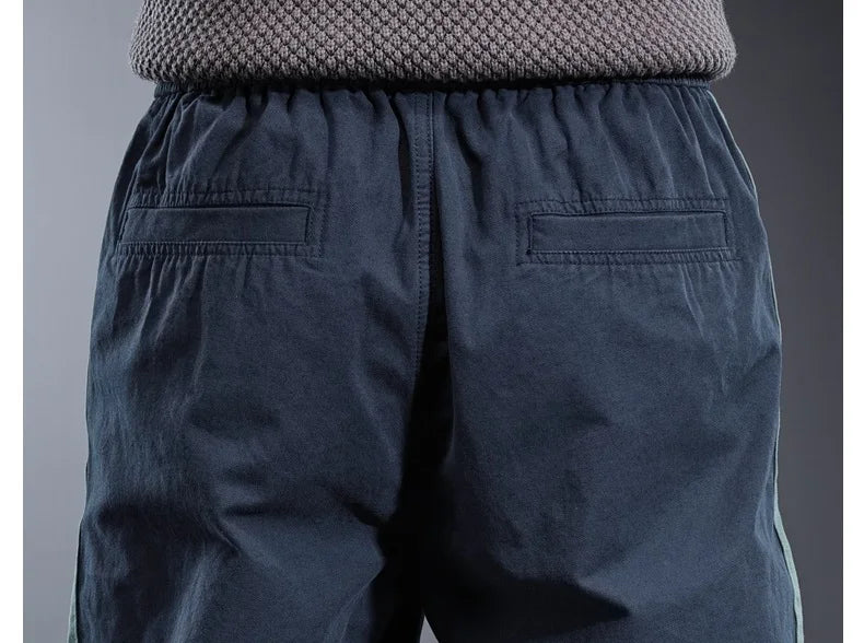 Fashion Side Stripe Pants Men Sport Casual Blue Cotton Elastic Waist Drawstring Jogging Trousers