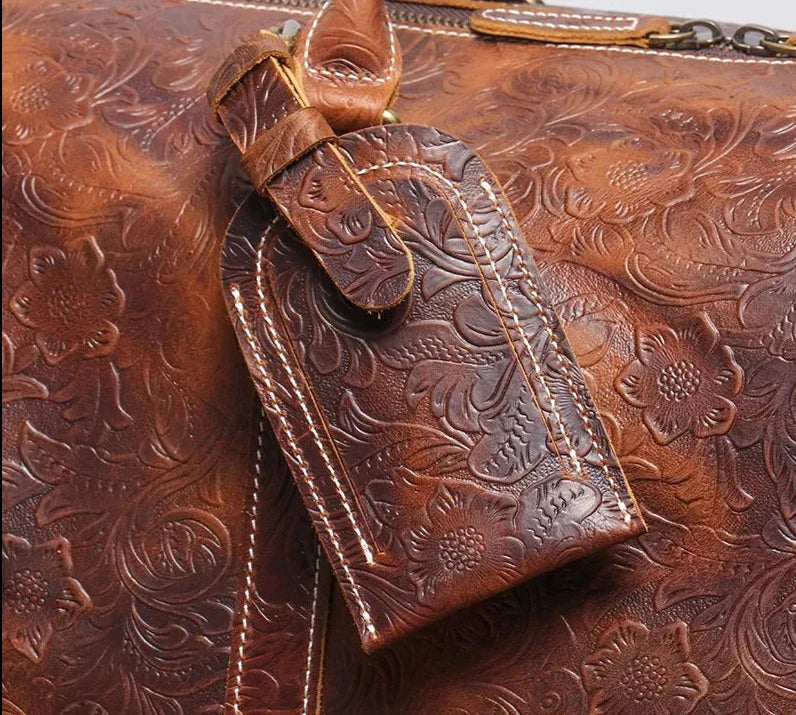 Genuine Soft Leather Vintage Embossed Handbag Unisex Travel Bag