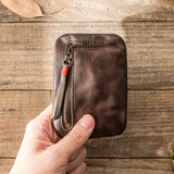 Leather Coin Purse Men's Small Wallet Driving License Card Bag Women's Casual Ultra-thin Zipper Pouch Retro First Layer Leather