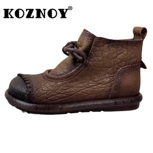 Koznoy 3cm Cow Genuine Autumn Shoes Spring Comfy Ergonomic Booties Flats Leisure Loafer Ankle Women Natural Leather Retro Boots