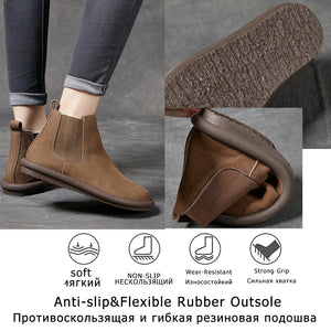 Koznoy Booties for Women 2.5cm Cow Suede Genuine Leather Spring Chelsea Soft Soled Platform Wedge Flat Loafer Ankle Autumn Shoes