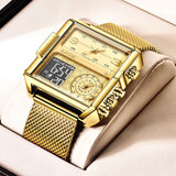 LIGE 2023 New Gold Watch Women Top Brand Luxury Creative Square Watches Ladies Fashion Dual Display Watch Relogio Feminino+BOX