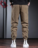 Fashion Side Stripe Pants Men Sport Casual Blue Cotton Elastic Waist Drawstring Jogging Trousers