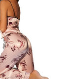 Women Satin Silk Pyjama Sets Rose Flower