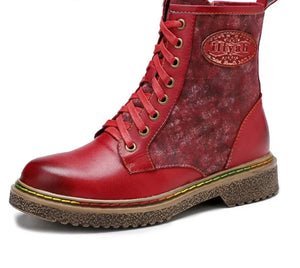 Leather Zipper Lace Up Low Heels Ladies boots