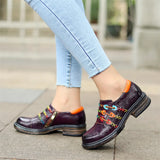 British Slip On Brogues Flat Loafers Retro Chaussures Femme Vintage Oxford Shoes For Women Genuine Leather Flat Heel Shoes Woman