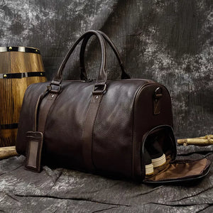 Luxury Genuine Leather Unisex Travel Duffel Bag