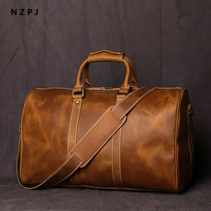 Retro Leather Men's Travel Bag Crazy-horse Leather Large-capacity Luggage Bag Top Layer Cowhide  Men Portable Diagonal Bag NZPJ